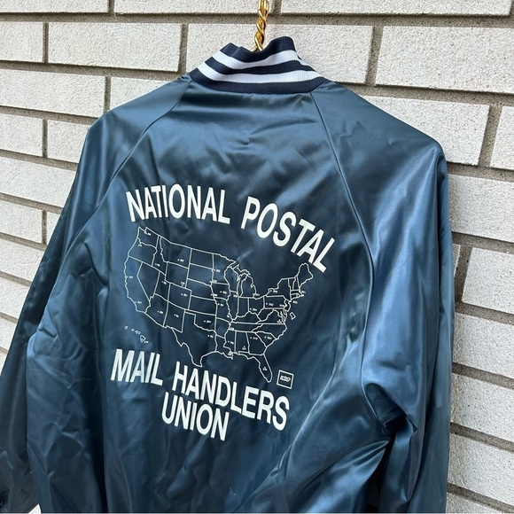 Vintage Windjammer National Postal Mail Handlers Union Satin Bomber Jacket USA - Picture 6 of 9